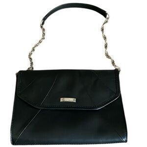 Grace Adele Black Crossbody Bag Silver Accents Leopard Animal Print Interior NEW